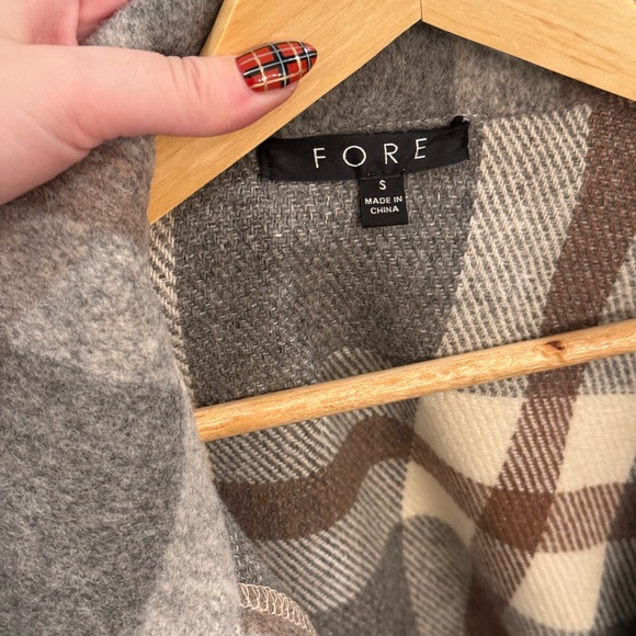 PLAID BLANKET COAT - SMALL OVERSIZED SHACKET - JACKET CHECKERED GREY WOOL - Picture 2 of 4